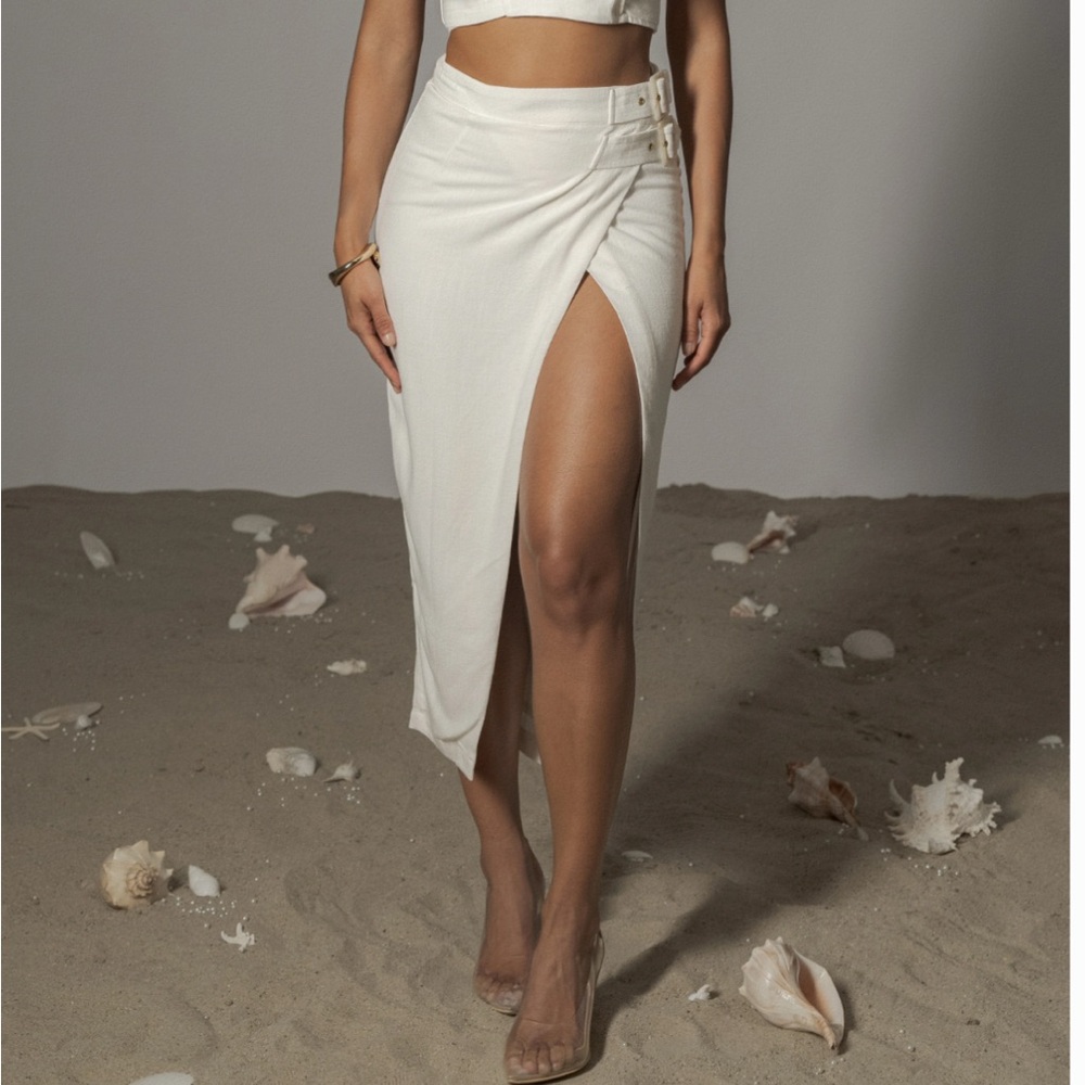 JLUXLABEL White Midi Skirt with Wrap Detail